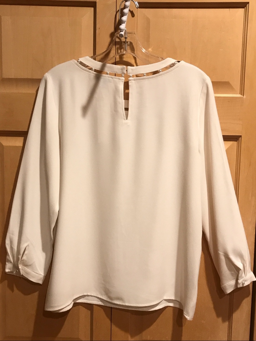 New Ann Taylor Cream Beaded-Neckline Long Sleeve Blouse - Picture 5 of 8